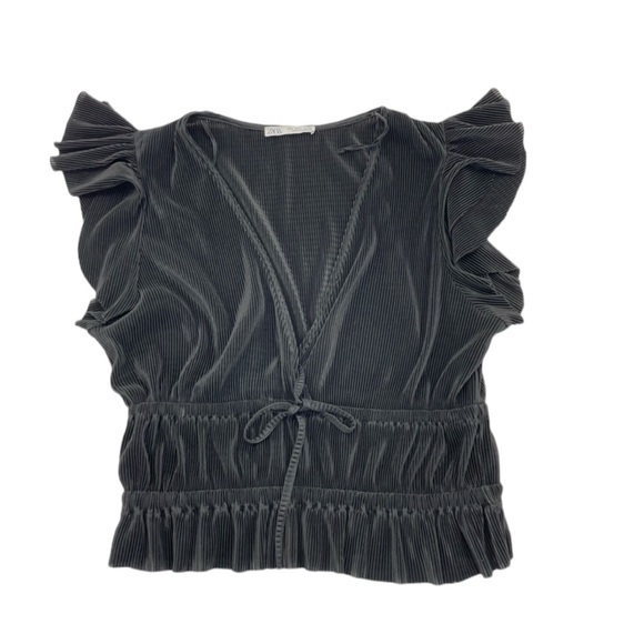 Zara Micro Pleated Top Large Black - Picture 5 of 9